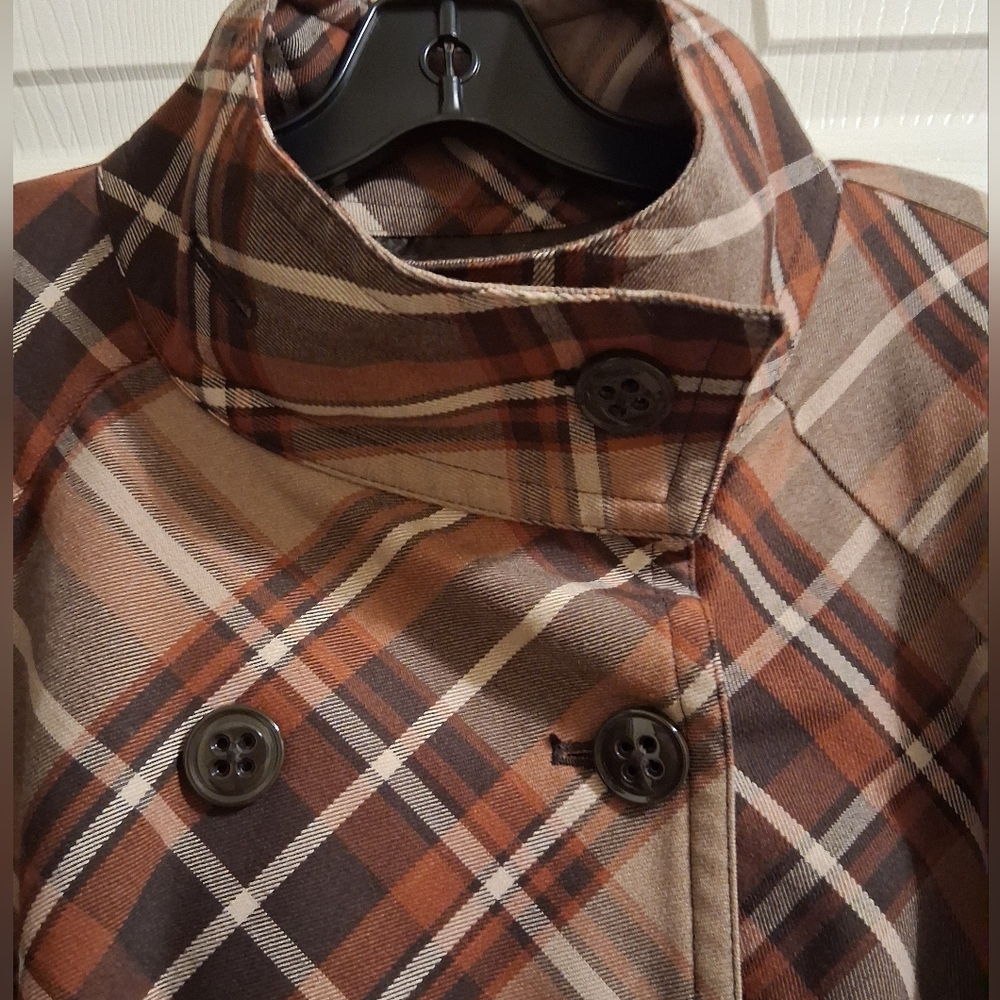 Apt 9 Brown Plaid Double Breasted High Neck Belted Styled Jacket XL - Picture 2 of 10